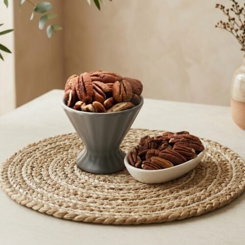 Premium whole raw pecan nut kernels by Oasis Dry Fruits, featuring a deep brown color and rich buttery texture.