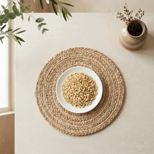 Top-down close-up of original pine nuts, available in 250g and 500g packs at Oasis Dry Fruits Bangalore stores.