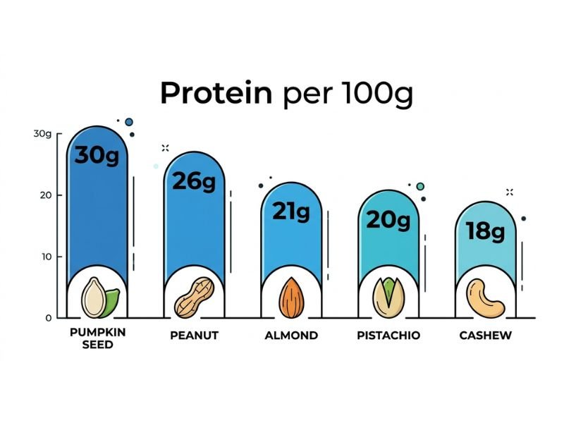 2026 Comparison chart of dry fruits protein per 100g for Indian diet planning.