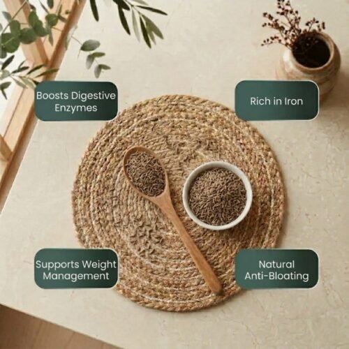 Infographic displaying health benefits of Cumin Seeds (Jeera/Zeera) by Oasis Dry Fruits.