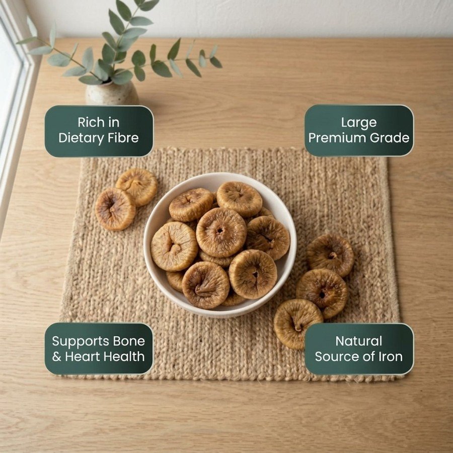 Infographic displaying health benefits of dried figs large by Oasis Dry Fruits.