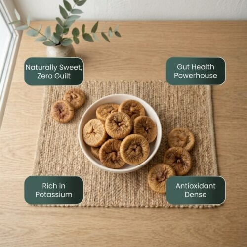 Infographic showing health benefits of dried figs premium baby small by Oasis Dry Fruits.
