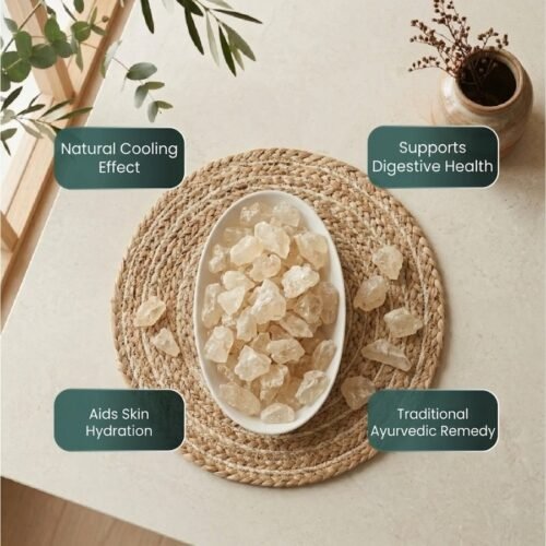 Infographic displaying health benefits of organic Gond Kathira crystals by Oasis Dry Fruits.