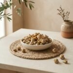 Side angle lifestyle view of dry paneer phool in a bowl by Oasis Dry Fruits.