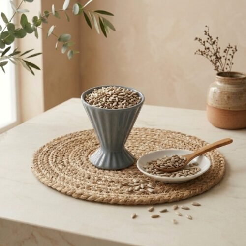 Raw organic sunflower seeds filled in a grey ceramic cup by Oasis Dry Fruits.