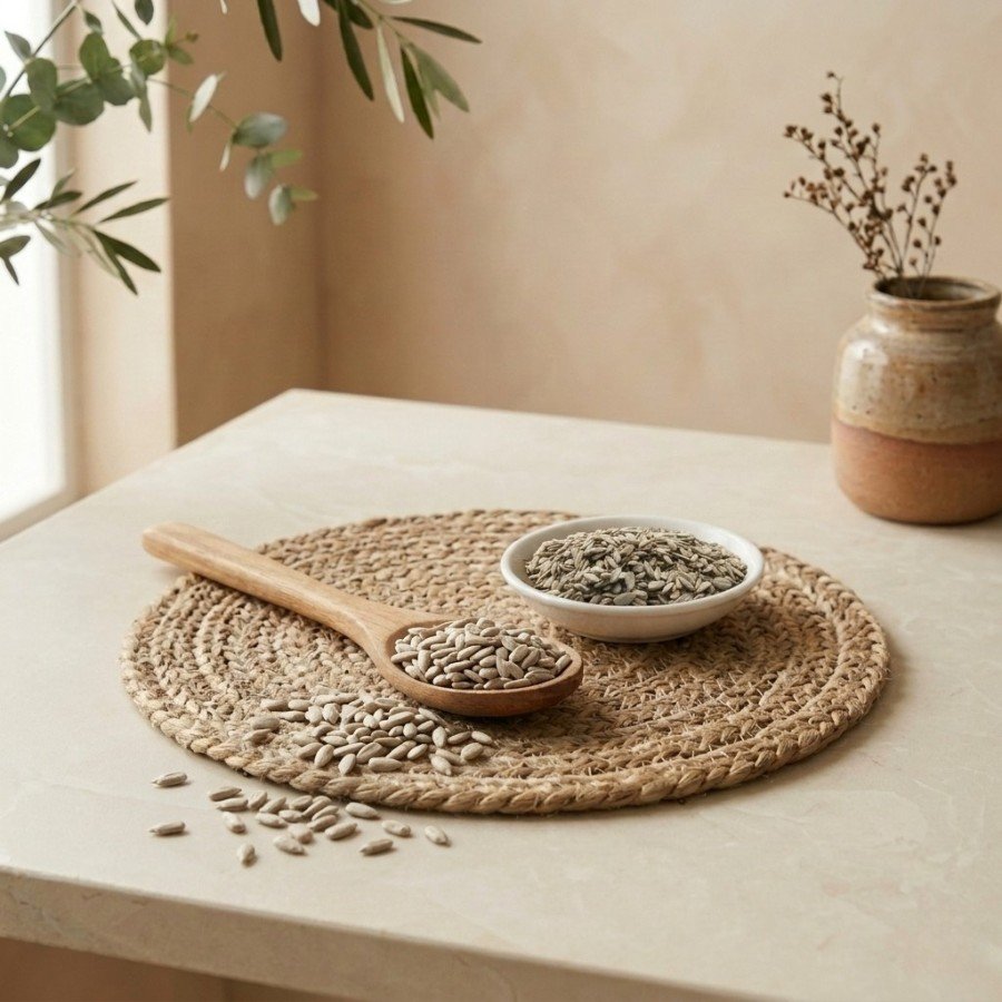 Side angle lifestyle view of premium sunflower seeds in a bowl by Oasis Dry Fruits.