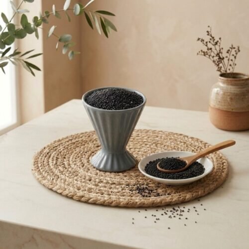 Natural raw survali beej filled in a grey ceramic cup by Oasis Dry Fruits.