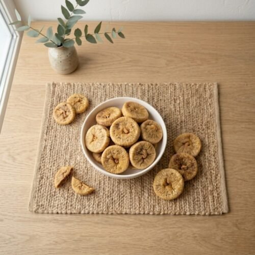Top view flat lay of fresh dried Turkish Figs in a bowl by Oasis Dry Fruits.