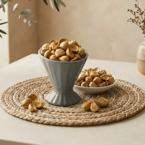 Natural Kashmiri Mountain Garlic bulbs served in a pedestal ceramic cup by Oasis Dry Fruits.