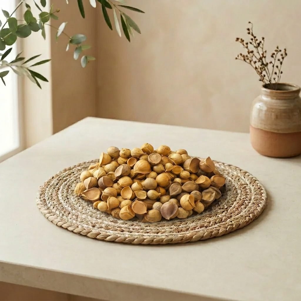 Side angle lifestyle shot of organic Kashmiri Mountain Garlic pods by Oasis Dry Fruits.