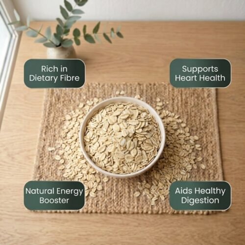 Infographic displaying health benefits of nutritious Oats Flakes by Oasis Dry Fruits.