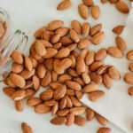 California almonds showing whole and split almond kernels