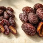 Kalmi dates and Medjool dates compared by size, color and texture