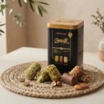 Barquillo Assorted Tin 200g with pistachio, hazelnut and almond chocolate wafer rolls